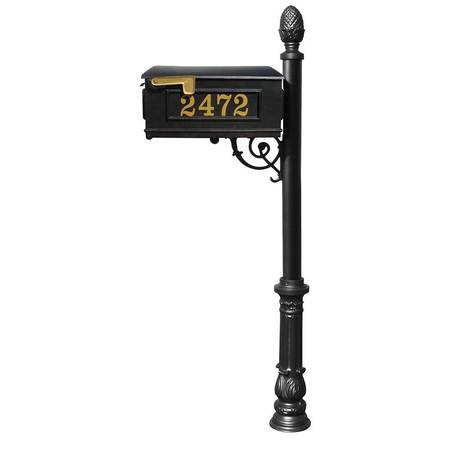 QUALARC Mailbox w/decorative ornate base, pineapple finial LMCV-703-BL